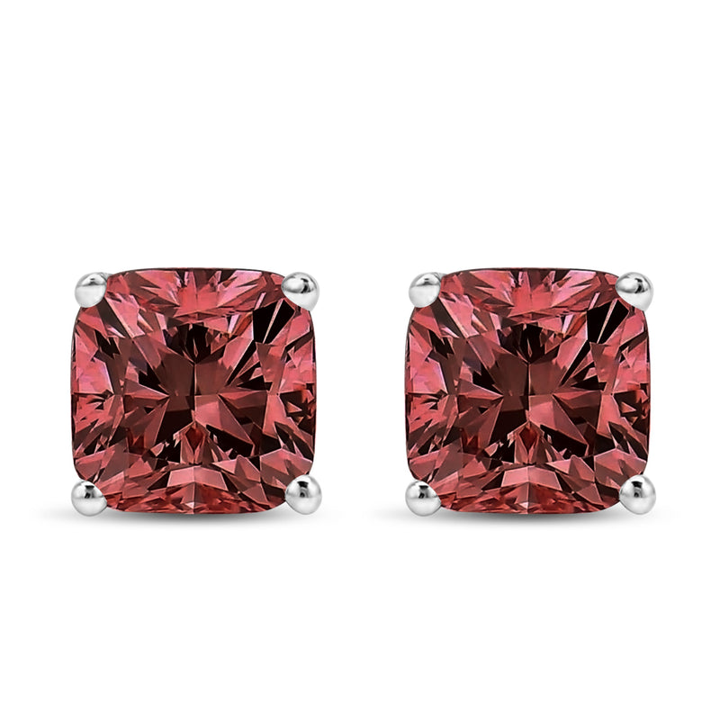 Bids.com 14K White Gold 1 1/2 Cttw Lab Grown Pink Cushion 4-Prong Set Classic Diamond Solitaire Stud Earrings (Pink Color, VS1-VS2 Clarity) Earrings White Smoke White.Gold / 0.5