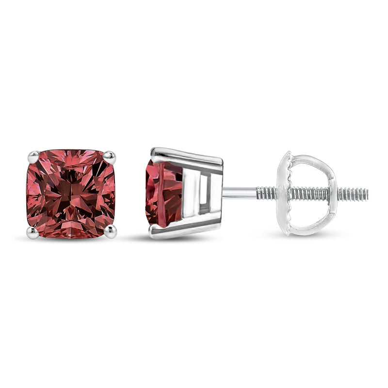 Bids.com 14K White Gold 1 1/2 Cttw Lab Grown Pink Cushion 4-Prong Set Classic Diamond Solitaire Stud Earrings (Pink Color, VS1-VS2 Clarity) Earrings White Smoke White.Gold / 0.5