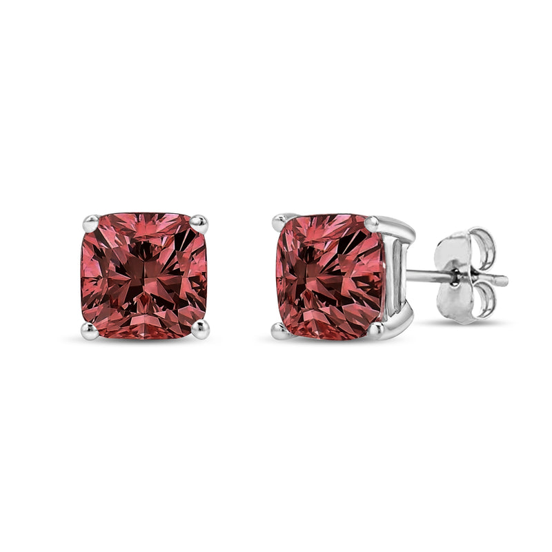 Bids.com 14K White Gold 1 1/2 Cttw Lab Grown Pink Cushion 4-Prong Set Classic Diamond Solitaire Stud Earrings (Pink Color, VS1-VS2 Clarity) Earrings White Smoke White.Gold / 0.5