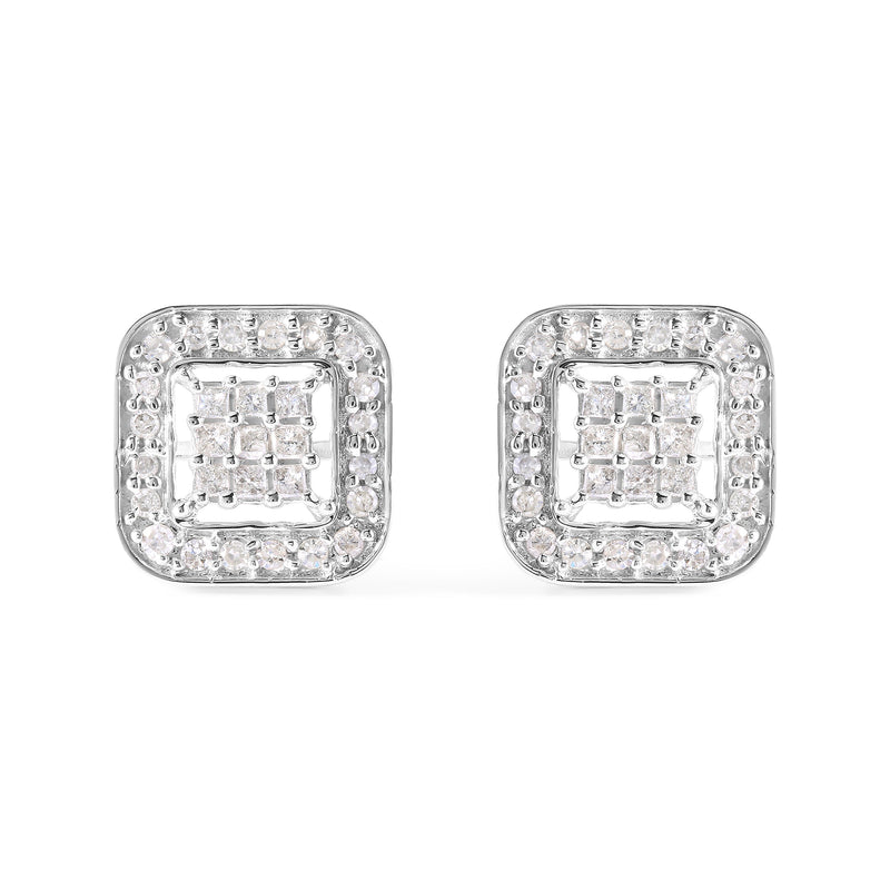 Bids.com 10K White Gold 5/8 Cttw Diamond Square Shaped Composite Stud Earrings (I-J Color, I1-I2 Clarity) Earrings White Smoke White.Gold / 0.626