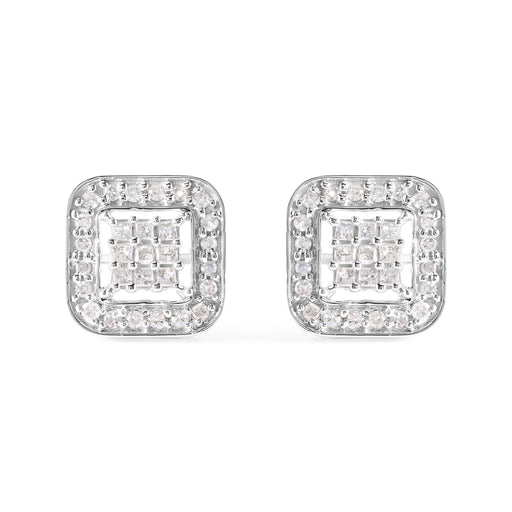 Bids.com 10K White Gold 5/8 Cttw Diamond Square Shaped Composite Stud Earrings (I-J Color, I1-I2 Clarity) Earrings White Smoke White.Gold / 0.626