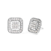 Bids.com 10K White Gold 5/8 Cttw Diamond Square Shaped Composite Stud Earrings (I-J Color, I1-I2 Clarity) Earrings White Smoke White.Gold / 0.626