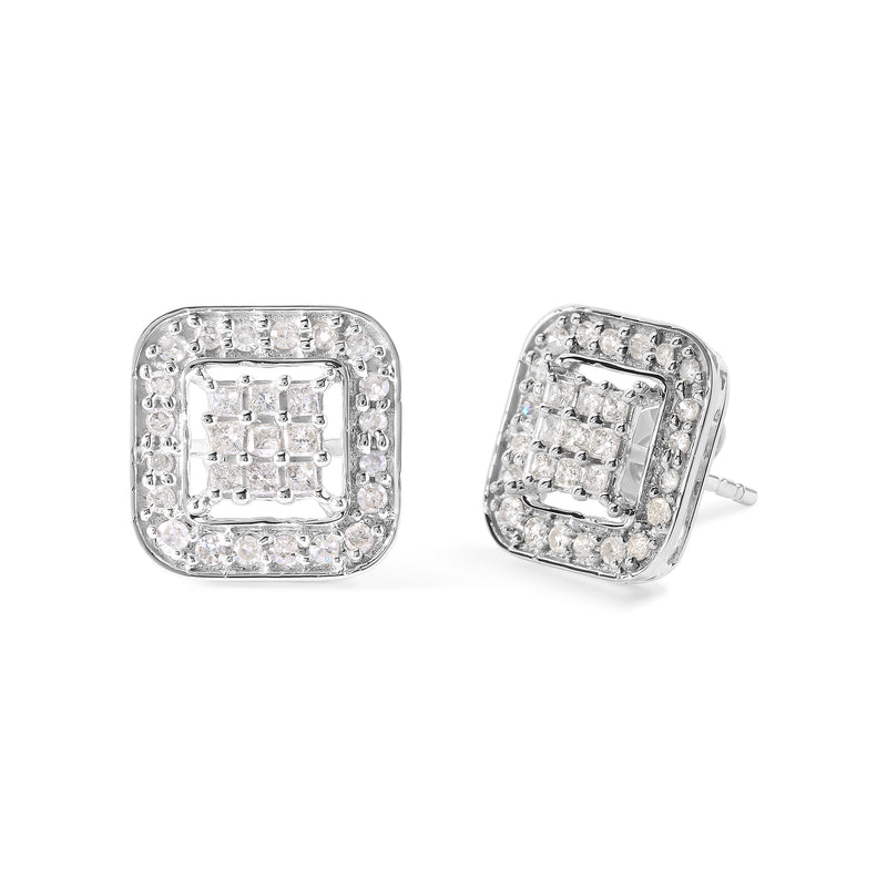 Bids.com 10K White Gold 5/8 Cttw Diamond Square Shaped Composite Stud Earrings (I-J Color, I1-I2 Clarity) Earrings White Smoke White.Gold / 0.626