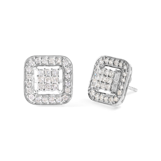 Bids.com 10K White Gold 5/8 Cttw Diamond Square Shaped Composite Stud Earrings (I-J Color, I1-I2 Clarity) Earrings White Smoke White.Gold / 0.626