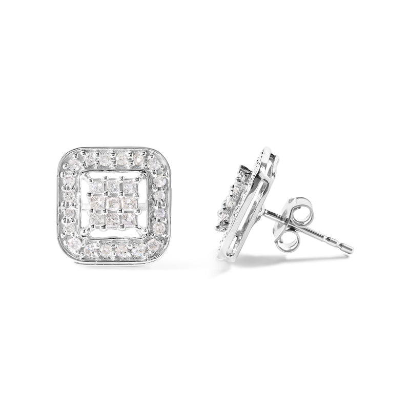 Bids.com 10K White Gold 5/8 Cttw Diamond Square Shaped Composite Stud Earrings (I-J Color, I1-I2 Clarity) Earrings White Smoke White.Gold / 0.626