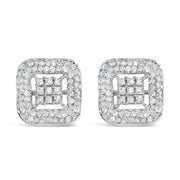Bids.com 10K White Gold 1.00 Cttw Diamond Composite and Halo Stud Earrings (I-J Color, I1-I2 Clarity) Earrings Gray White.Gold / 0.946
