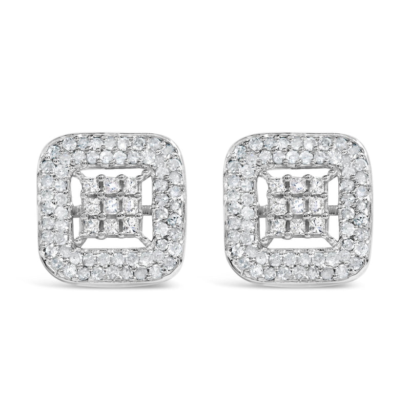 Bids.com 10K White Gold 1.00 Cttw Diamond Composite and Halo Stud Earrings (I-J Color, I1-I2 Clarity) Earrings Gray White.Gold / 0.946