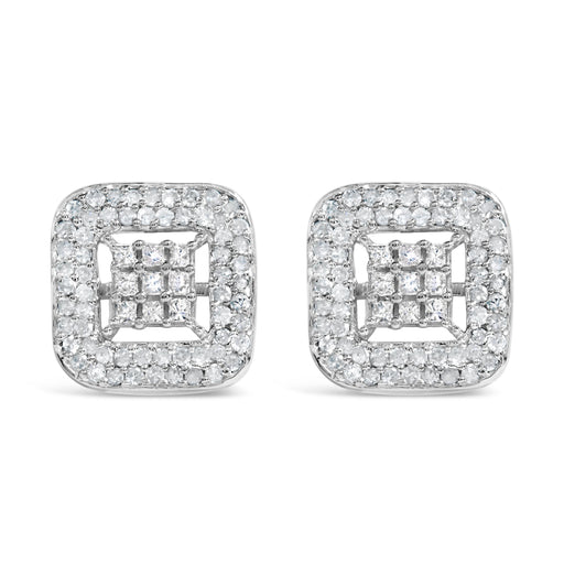 Bids.com 10K White Gold 1.00 Cttw Diamond Composite and Halo Stud Earrings (I-J Color, I1-I2 Clarity) Earrings Gray White.Gold / 0.946
