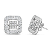 Bids.com 10K White Gold 1.00 Cttw Diamond Composite and Halo Stud Earrings (I-J Color, I1-I2 Clarity) Earrings White Smoke White.Gold / 0.946