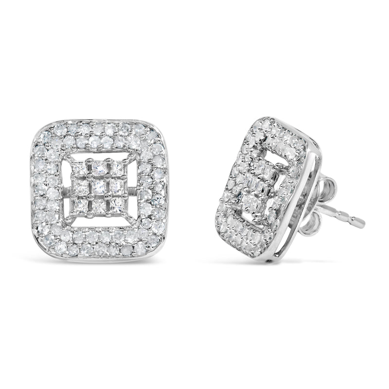 Bids.com 10K White Gold 1.00 Cttw Diamond Composite and Halo Stud Earrings (I-J Color, I1-I2 Clarity) Earrings White Smoke White.Gold / 0.946