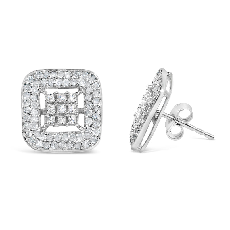 Bids.com 10K White Gold 1.00 Cttw Diamond Composite and Halo Stud Earrings (I-J Color, I1-I2 Clarity) Earrings White Smoke White.Gold / 0.946