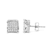 Bids.com 10K White Gold 1/2 Cttw Princess Cut Diamond Square Shaped Multi Stone Stud Earrings (H-I Color, SI1-SI2 Clarity) Earrings White Smoke White.Gold / 0.5