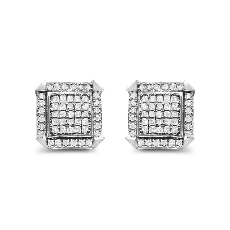 Bids.com 10K White Gold 1.0 Cttw Diamond  Composite with Halo Stud Earrings (H-I Color, I1-I2 Clarity) Earrings White Smoke White.Gold / 0.984