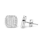 Bids.com 10K White Gold Invisible Set 1/2 Cttw Diamond Composite and Halo Stud Earrings (H-I Color, I1-I2 Clarity) Earrings White Smoke White.Gold / 0.54