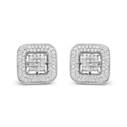 Bids.com 10K White Gold 1.0 Cttw Round and Princess Cut Diamond Composite Open Halo Stud Earrings (H-I Color, SI1-SI2 Clarity) Earrings Gray White.Gold / 0.96