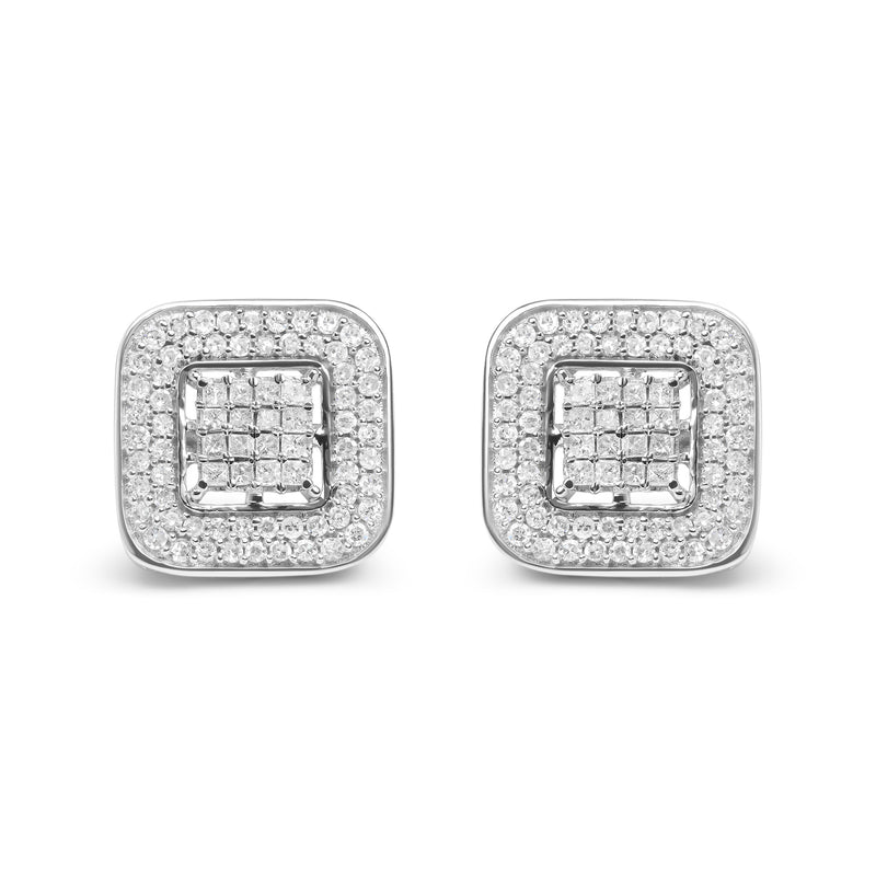 Bids.com 10K White Gold 1.0 Cttw Round and Princess Cut Diamond Composite Open Halo Stud Earrings (H-I Color, SI1-SI2 Clarity) Earrings Gray White.Gold / 0.96