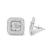 Bids.com 10K White Gold 1.0 Cttw Round and Princess Cut Diamond Composite Open Halo Stud Earrings (H-I Color, SI1-SI2 Clarity) Earrings White Smoke White.Gold / 0.96
