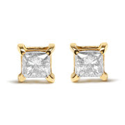 Bids.com 10K Yellow Plated .925 Sterling Silver 5/8 Cttw Princess Cut Diamond Push-Back 4-Prong Classic Stud  (J-K Color, I2-I3 Clarity) Earrings White Smoke Yellow.Sterling Silver / 0.65,Yellow.Sterling Silver / 0.25