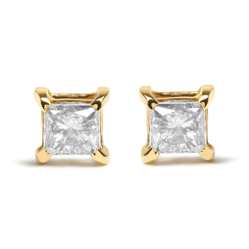 Bids.com 10K Yellow Plated .925 Sterling Silver 5/8 Cttw Princess Cut Diamond Push-Back 4-Prong Classic Stud  (J-K Color, I2-I3 Clarity) Earrings White Smoke Yellow.Sterling Silver / 0.65,Yellow.Sterling Silver / 0.25