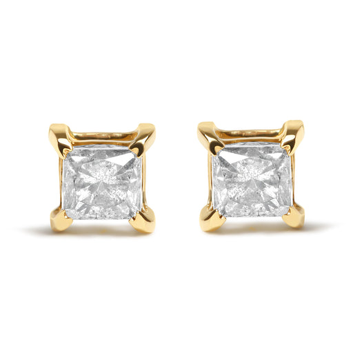 Bids.com 10K Yellow Plated .925 Sterling Silver 5/8 Cttw Princess Cut Diamond Push-Back 4-Prong Classic Stud  (J-K Color, I2-I3 Clarity) Earrings White Smoke Yellow.Sterling Silver / 0.65,Yellow.Sterling Silver / 0.25