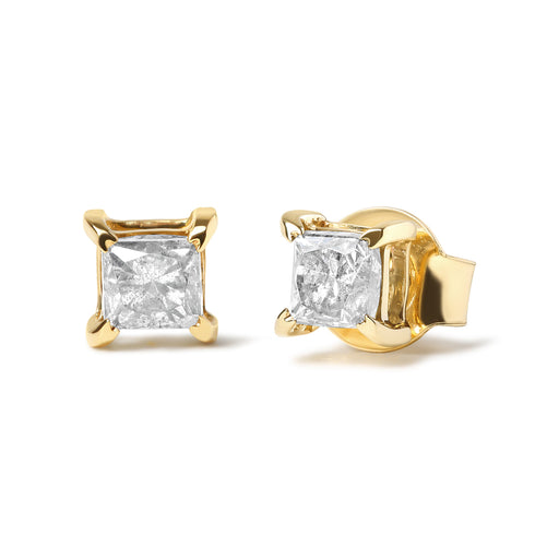 Bids.com 10K Yellow Plated .925 Sterling Silver 5/8 Cttw Princess Cut Diamond Push-Back 4-Prong Classic Stud  (J-K Color, I2-I3 Clarity) Earrings White Smoke Yellow.Sterling Silver / 0.65,Yellow.Sterling Silver / 0.25