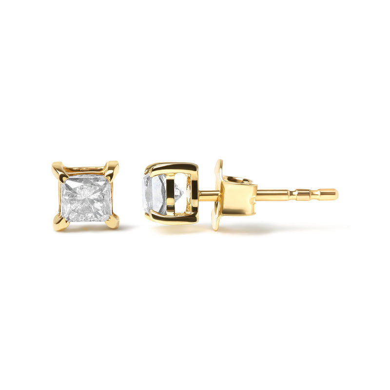 Bids.com 10K Yellow Plated .925 Sterling Silver 5/8 Cttw Princess Cut Diamond Push-Back 4-Prong Classic Stud  (J-K Color, I2-I3 Clarity) Earrings White Smoke Yellow.Sterling Silver / 0.65,Yellow.Sterling Silver / 0.25