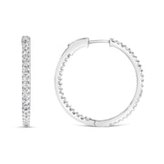 Bids.com 14K White Gold 1.0 Cttw Princess Diamond Inside Out Hoop Earrings (H-I Color, I1-I2 Clarity) - 23 MM Earrings White Smoke White.Gold / 1