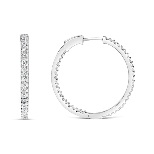 Bids.com 14K White Gold 1.0 Cttw Princess Diamond Inside Out Hoop Earrings (H-I Color, I1-I2 Clarity) - 23 MM Earrings White Smoke White.Gold / 1