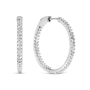 Bids.com 14K White Gold 1.0 Cttw Princess Diamond Inside Out Hoop Earrings (H-I Color, I1-I2 Clarity) - 23 MM Earrings White Smoke White.Gold / 1