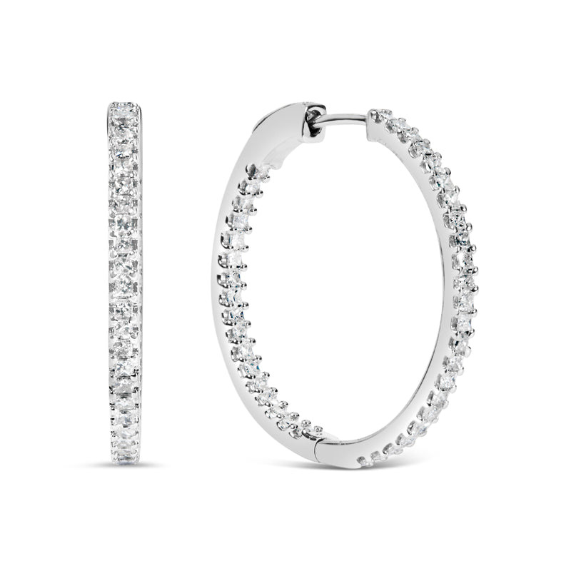 Bids.com 14K White Gold 1.0 Cttw Princess Diamond Inside Out Hoop Earrings (H-I Color, I1-I2 Clarity) - 23 MM Earrings White Smoke White.Gold / 1