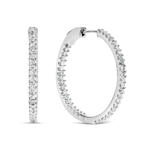 Bids.com 14K White Gold 1.0 Cttw Princess Diamond Inside Out Hoop Earrings (H-I Color, I1-I2 Clarity) - 23 MM Earrings White Smoke White.Gold / 1