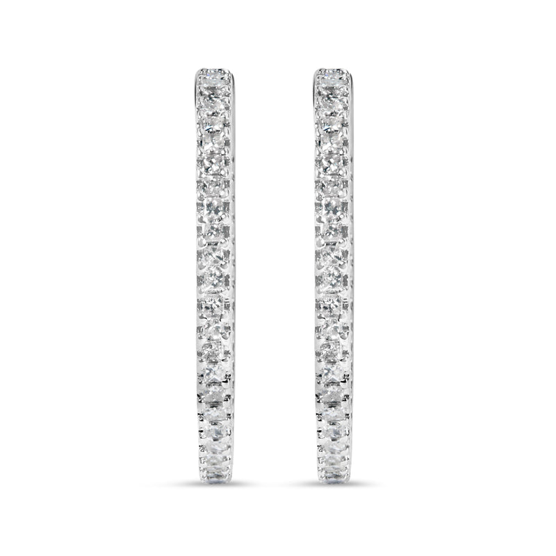 Bids.com 14K White Gold 1.0 Cttw Princess Diamond Inside Out Hoop Earrings (H-I Color, I1-I2 Clarity) - 23 MM Earrings White Smoke White.Gold / 1