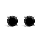 Bids.com 14K White Gold 2.00 Cttw Round Brilliant-Cut Black Diamond Classic 4-Prong Stud Earrings with Screw Backs (Fancy Color-Enhanced, I2-I3 Clarity) Earrings Black White.Gold / 6