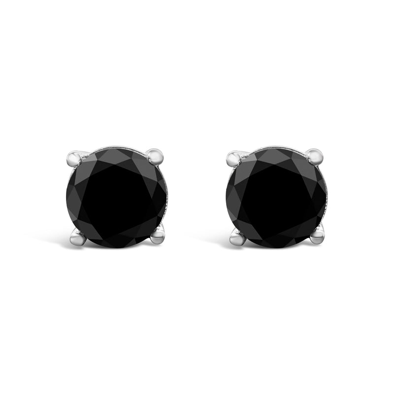 Bids.com 14K White Gold 2.00 Cttw Round Brilliant-Cut Black Diamond Classic 4-Prong Stud Earrings with Screw Backs (Fancy Color-Enhanced, I2-I3 Clarity) Earrings Black White.Gold / 6
