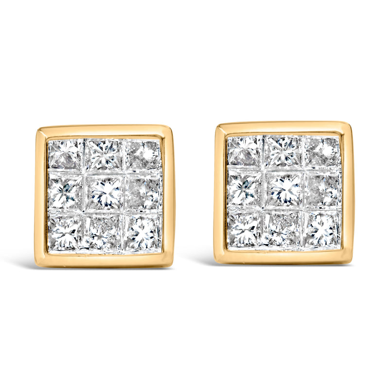Bids.com 14K Yellow Gold 1.0 Cttw Princess Cut Diamond Composite Stud Earrings with Screw Backs (J-K Color, SI1-SI2 Clarity) Earrings White Smoke Yellow.Gold / 1
