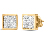 Bids.com 14K Yellow Gold 1.0 Cttw Princess Cut Diamond Composite Stud Earrings with Screw Backs (J-K Color, SI1-SI2 Clarity) Earrings White Smoke Yellow.Gold / 1