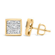 Bids.com 14K Yellow Gold 1.0 Cttw Princess Cut Diamond Composite Stud Earrings with Screw Backs (J-K Color, SI1-SI2 Clarity) Earrings White Smoke Yellow.Gold / 1