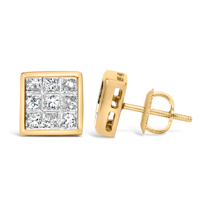 Bids.com 14K Yellow Gold 1.0 Cttw Princess Cut Diamond Composite Stud Earrings with Screw Backs (J-K Color, SI1-SI2 Clarity) Earrings White Smoke Yellow.Gold / 1