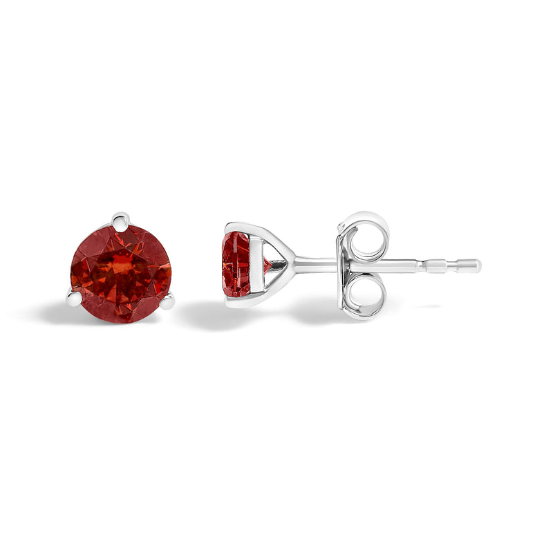 Bids.com 14K White Gold 3/4 Cttw Red Lab-Grown Diamond Classic 3-Prong Martini Set Solitaire Stud Earrings Earrings White Smoke White.Gold / 0.75