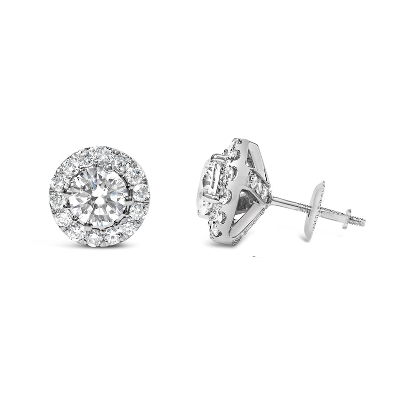Bids.com 14K White Gold 3.0 Cttw Lab-Grown Diamond Hidden Halo Stud Earrings Earrings White Smoke White.Gold / 3