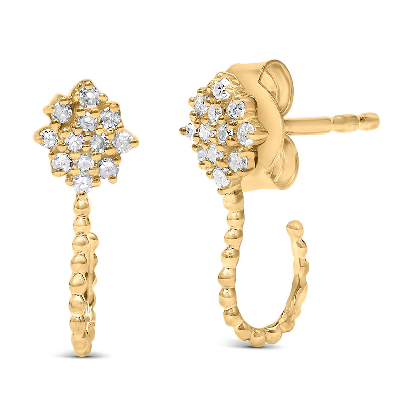 Bids.com 14K Yellow Gold Plated .925 Sterling Silver 1/10 Cttw Diamond Floral Cluster and Beaded Hoop Stud Earrings (H-I Color, I1-I2 Clarity) Earrings White Smoke Yellow.Sterling Silver / 0.1
