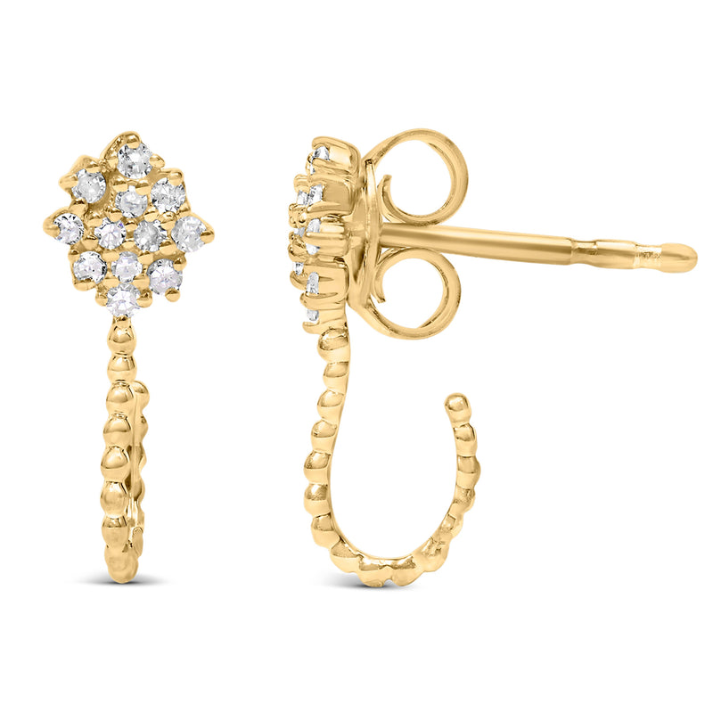 Bids.com 14K Yellow Gold Plated .925 Sterling Silver 1/10 Cttw Diamond Floral Cluster and Beaded Hoop Stud Earrings (H-I Color, I1-I2 Clarity) Earrings White Smoke Yellow.Sterling Silver / 0.1