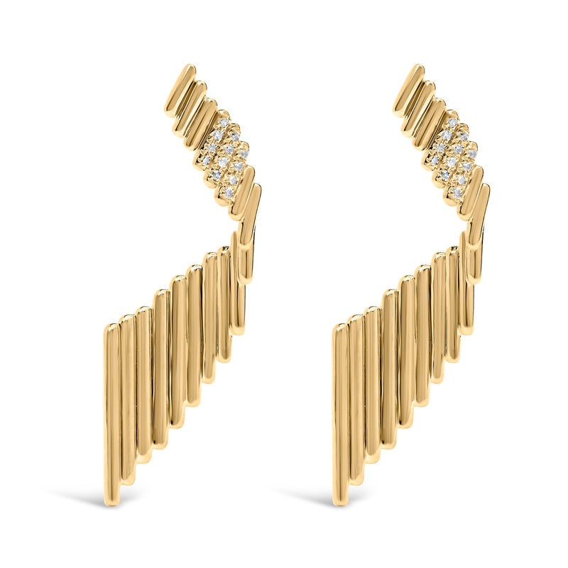 Bids.com 14K Yellow Gold Plated .925 Sterling Silver Sculpted Diamond Accent Drop Earrings (H-I Color, I1-I2 Clarity) Earrings White Smoke Yellow.Sterling Silver / 0.07
