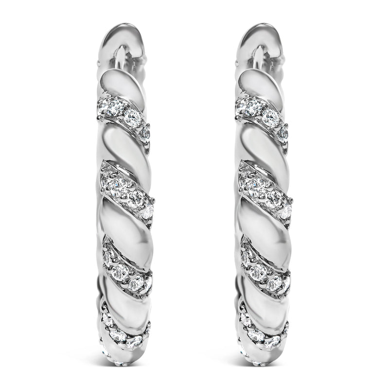 Bids.com 14K White Gold 1 1/5 Cttw Lab Grown Diamond Swirl Design 1" Inch Hoop Earrings (F-G Color, VS1-VS2 Clarity) Earrings White Smoke White.Gold / 1.2