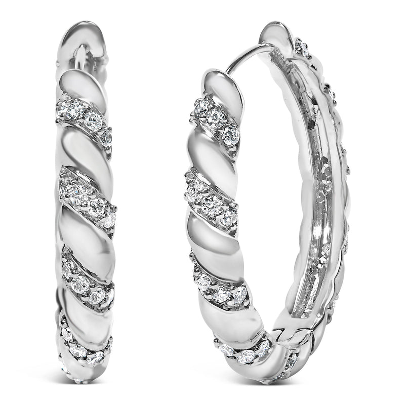 Bids.com 14K White Gold 1 1/5 Cttw Lab Grown Diamond Swirl Design 1" Inch Hoop Earrings (F-G Color, VS1-VS2 Clarity) Earrings White Smoke White.Gold / 1.2