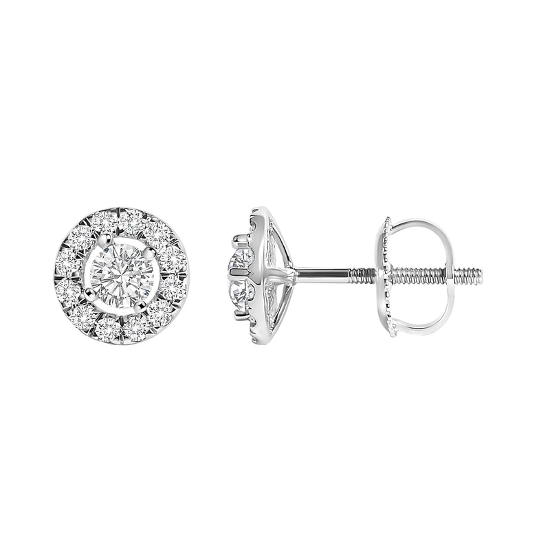 Bids.com 14K White Gold 3/4 Cttw Lab-Grown Diamond Floating Halo Stud Earring (F-G Color, VS1-VS2 Clarity) Earrings White Smoke White.Gold / 0.75