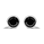 Bids.com .925 Sterling Silver 4.00 Cttw Round Brilliant-Cut Black Diamond Bezel-Set Stud Earrings with Screw Backs (Fancy Color-Enhanced, I2-I3 Clarity) Earrings White Smoke White.Sterling Silver / 0.75
