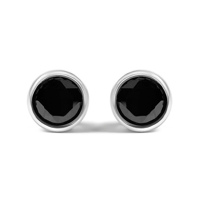 Bids.com .925 Sterling Silver 4.00 Cttw Round Brilliant-Cut Black Diamond Bezel-Set Stud Earrings with Screw Backs (Fancy Color-Enhanced, I2-I3 Clarity) Earrings White Smoke White.Sterling Silver / 1.25