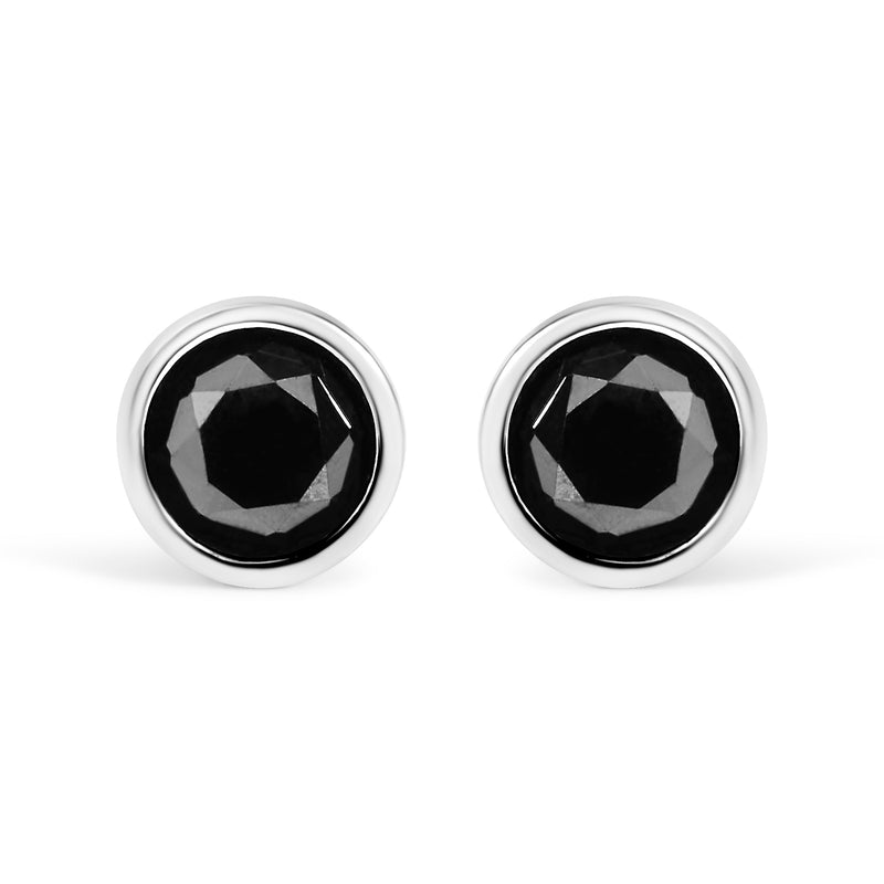 Bids.com .925 Sterling Silver 4.00 Cttw Round Brilliant-Cut Black Diamond Bezel-Set Stud Earrings with Screw Backs (Fancy Color-Enhanced, I2-I3 Clarity) Earrings White Smoke White.Sterling Silver / 2.5