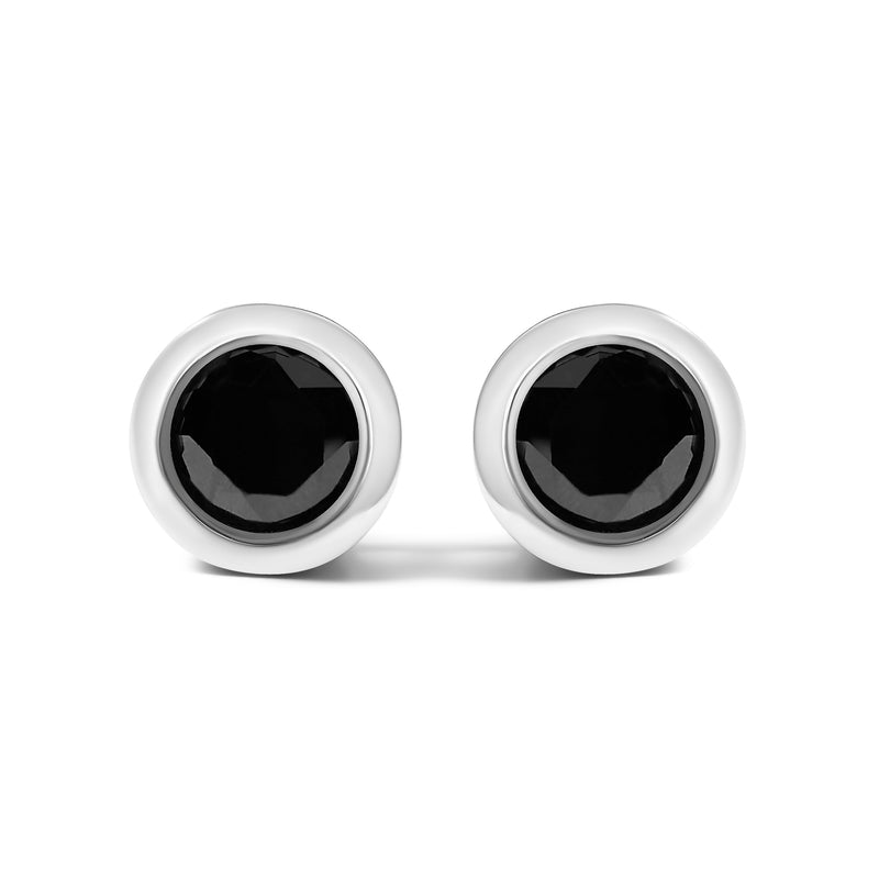 Bids.com .925 Sterling Silver 4.00 Cttw Round Brilliant-Cut Black Diamond Bezel-Set Stud Earrings with Screw Backs (Fancy Color-Enhanced, I2-I3 Clarity) Earrings White Smoke White.Sterling Silver / 5.75